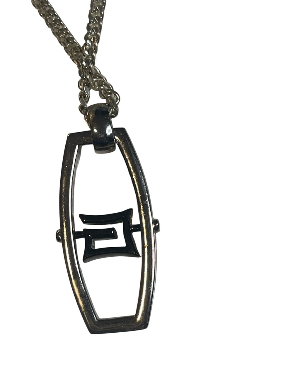 Modern Silver Tone Spinner Pendant Necklace | Geometric Statement Necklace - Picture 4 of 9